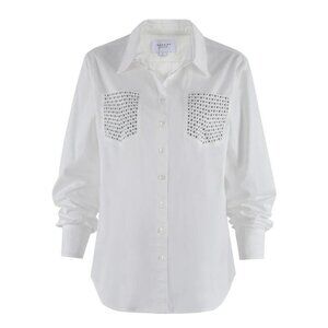 The Shirt Rochelle Behrens The Boyfriend Shirt White Metal studs chest pocket- S